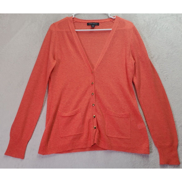 Banana Republic Cardigan Sweater Women Petite PM Orange Long Sleeve Button Front - Picture 1 of 9